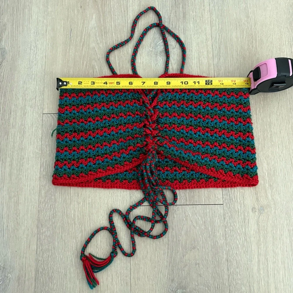 Maya Bey Crochet Handmade Crochet Halter Top Red Green Blue One Size Stretchy - Picture 12 of 13